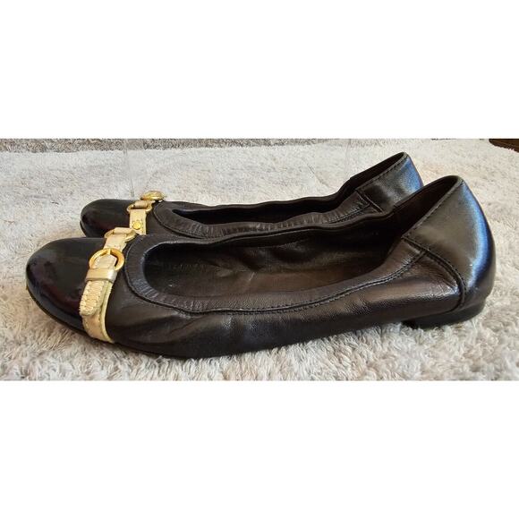 AGL Attilio Giusti Leombruni Black Patent Leather Cap Toe Ballet Flats Gold 39.5 - Picture 3 of 7